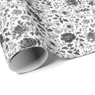 Elegant Black and White Floral Pattern Tie Wrapping Paper