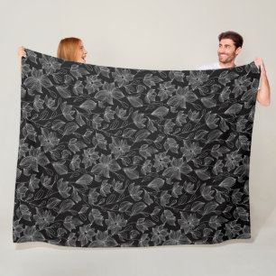 Elegant Black and White Floral Personalised  Fleece Blanket
