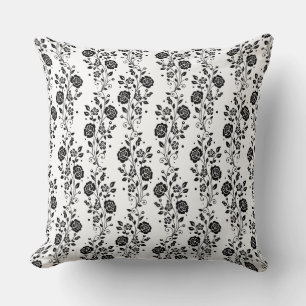 Elegant Black And White Floral Roses Pattern Cushion