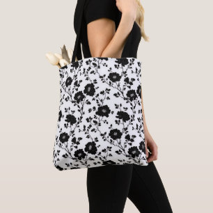 Elegant Black And White Floral Silhouette Botanica Tote Bag
