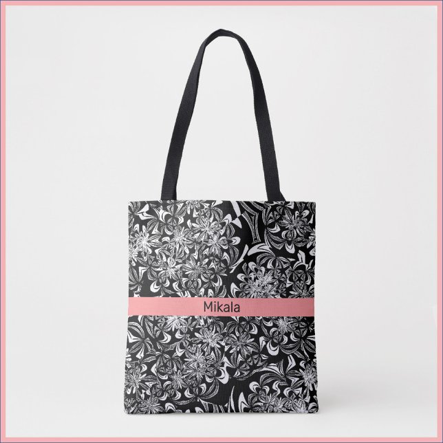Elegant Black and White Floral  Tote Bag (Creator Uploaded)