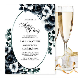 Elegant Black and White Floral Wedding After Party Invitation