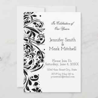 Elegant Black and White Floral Wedding Invitation