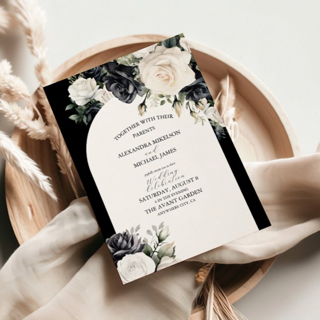Elegant Black and White Floral Wedding Invitation (Creator Uploaded)