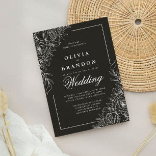 Elegant Black and White Floral Wedding Invitation