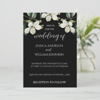 Elegant Black and White Floral Wedding invitation