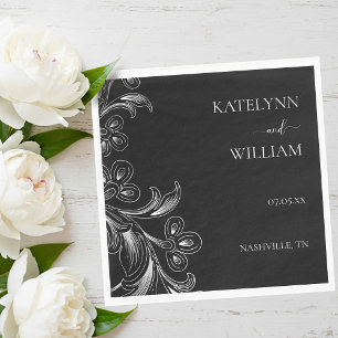 Elegant Black and White Floral Wedding Napkin