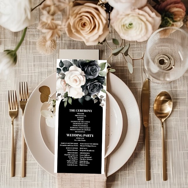 Elegant Black and White Floral Wedding Program (Creator Uploaded)