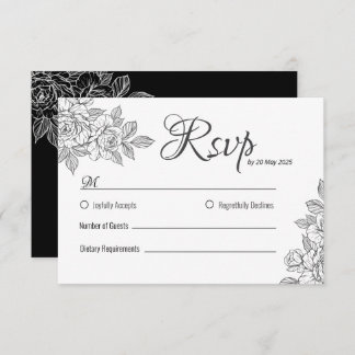 Elegant Black and White Floral Wedding RSVP Card