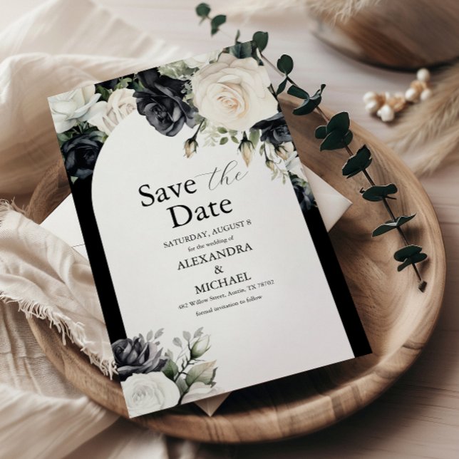 Elegant Black and White Floral Wedding Save The Date (Creator Uploaded)