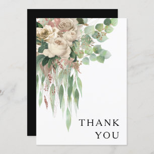 Elegant Black And White Floral Wedding Thank You Card