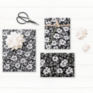 Elegant Black and White Floral Wrapping Paper Sheet
