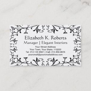 Elegant Black and White Flourish Artistic Designer Business Card