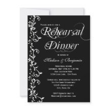 Elegant Black and White Flourish Rehearsal Dinner