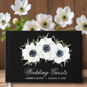 Elegant Black and White Flowers Wedding Guest Book