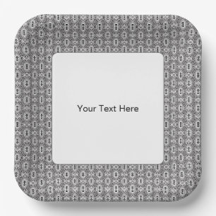 Elegant Black and White Folk Floral Seamless Patte Paper Plate