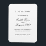 Elegant Black and White Formal Save the Date Magnet<br><div class="desc">Elegant save the date magnet with traditional wording.  Your names are in black calligraphy and your details are in a serif font,  over a white background.  This classic design is perfect for a formal,  black tie wedding.</div>