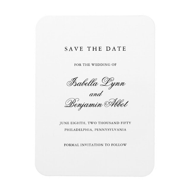 Elegant Black and White Formal Save the Date Magnet (Vertical)