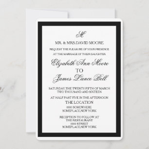 Elegant Black and White Formal Wedding Invitation