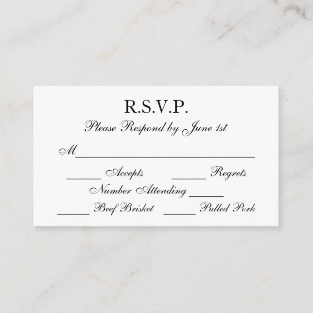 Elegant Black and White Formal Wedding RSVP Cards (Front)