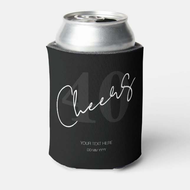 Elegant Black and White Forty 40th Birthday Can Cooler (Can Back)
