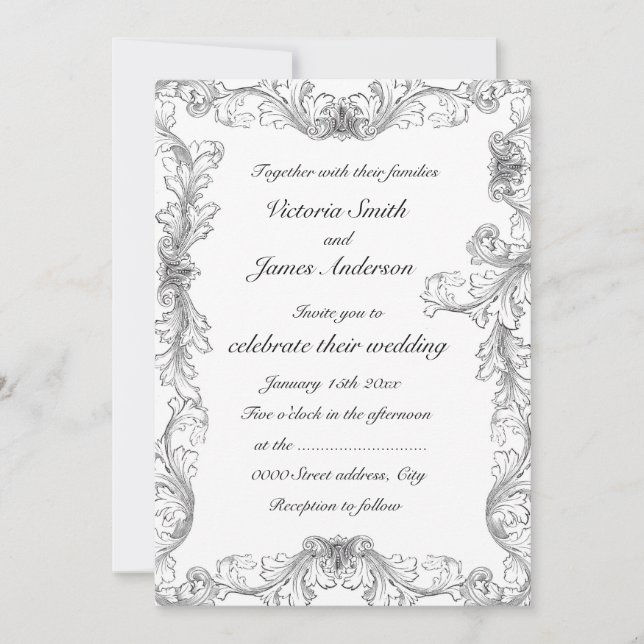 Elegant black and white frame wedding inviations invitation (Front)