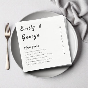 Elegant Black and White Fun Facts Wedding Napkin