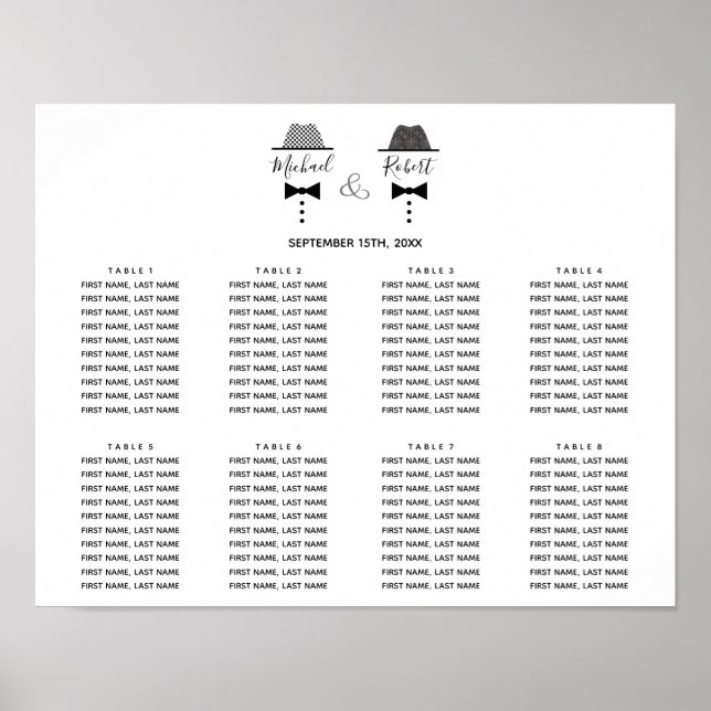 Elegant Black and White Gay Wedding Seating Chart (Front)