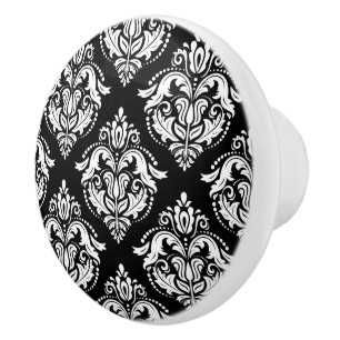 Elegant black and white geometric damasks pattern ceramic knob