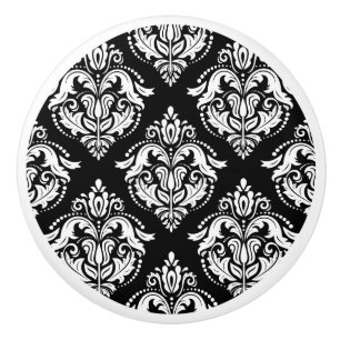 Elegant black and white geometric damasks pattern ceramic knob