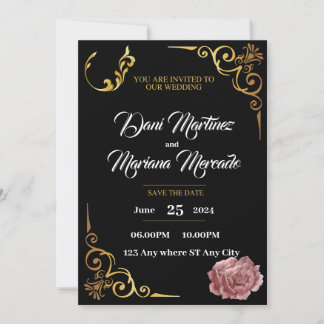 Elegant Black and White geometric flower wedding i Invitation