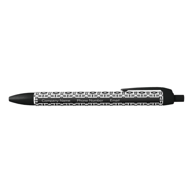 Elegant Black and White Geometric Pattern Ink Pen (Top)