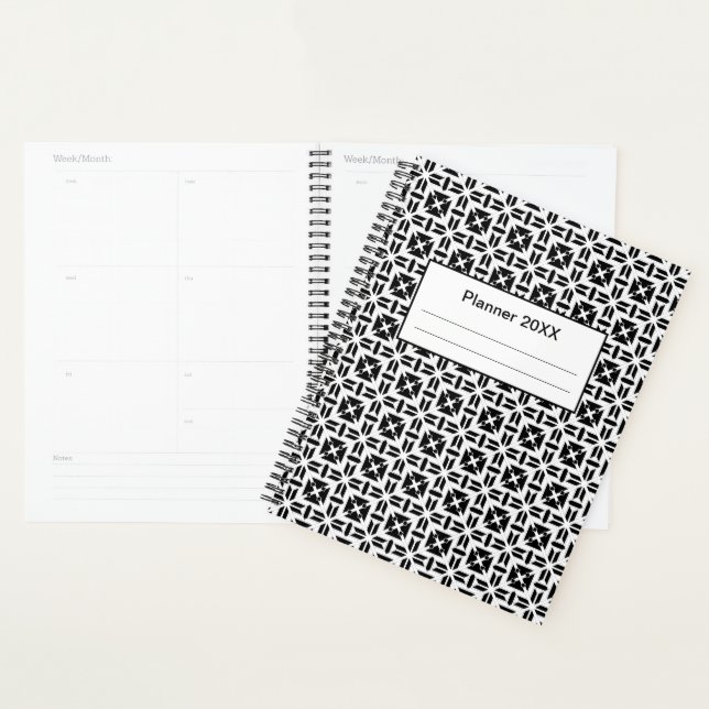 Elegant Black and White Geometric Pattern Planner (Display)