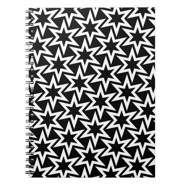 Elegant Black and White Geometric Star Pattern Notebook (Front)