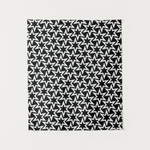 Elegant Black and White Geometric Star Pattern Tapestry