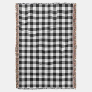 Elegant Black And White Gingham Checks Pattern Throw Blanket
