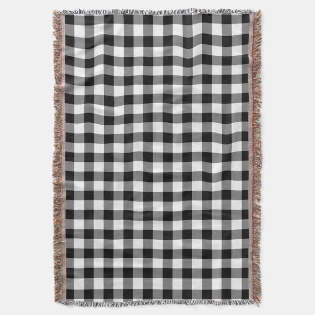 Elegant Black And White Gingham Checks Pattern Throw Blanket (Front Vertical)