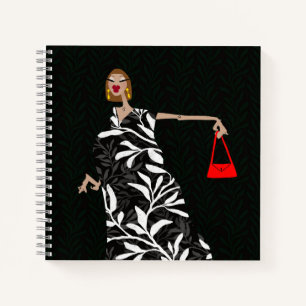 Elegant Black and White Glam Fashion Art Notebook