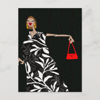 Elegant Black and White Glam Fashion Art Postcard