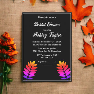 Elegant Black And White Glow Leaves Bridal Shower Invitation