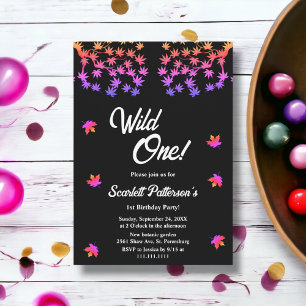 Elegant Black And White Glowy Fall 1st Birthday Invitation