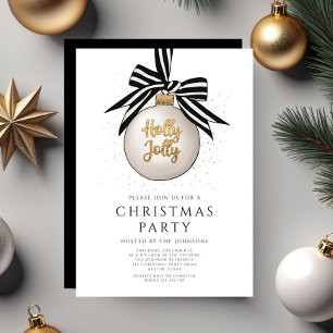 Elegant Black And White Gold Christmas Party Invitation
