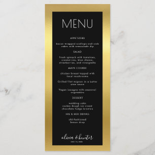 Elegant Black and White Gold Dinner Menu