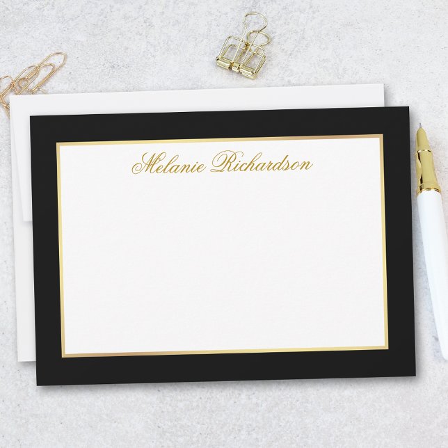 Elegant Black and White Gold Frame Card (Customize to change text color, add more text or to change color of back of card.)