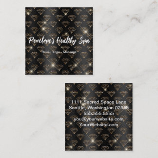 Elegant Black and White Gold Glitter Diamonds Square Business Card
