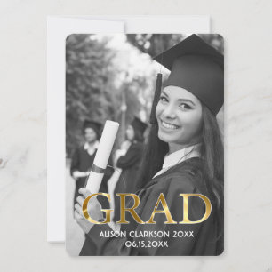 Elegant Black and White Gold Graduate Photo Party Invitation