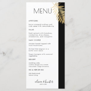 Elegant Black and White Gold Leaf Dinner Menu