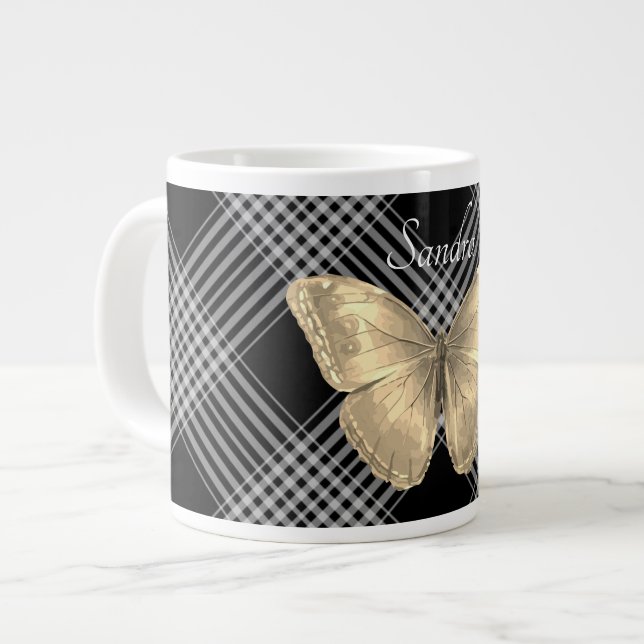 Elegant black and white golden Butterfly Large Coffee Mug (Front Left)