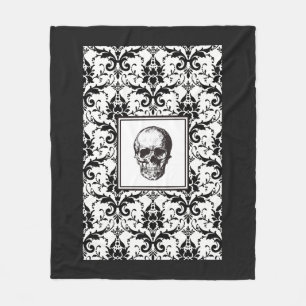 Elegant Black And White Gothic Skull Fleece Blanket