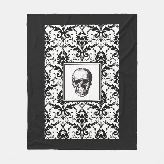 Elegant Black And White Gothic Skull Fleece Blanket (Front)